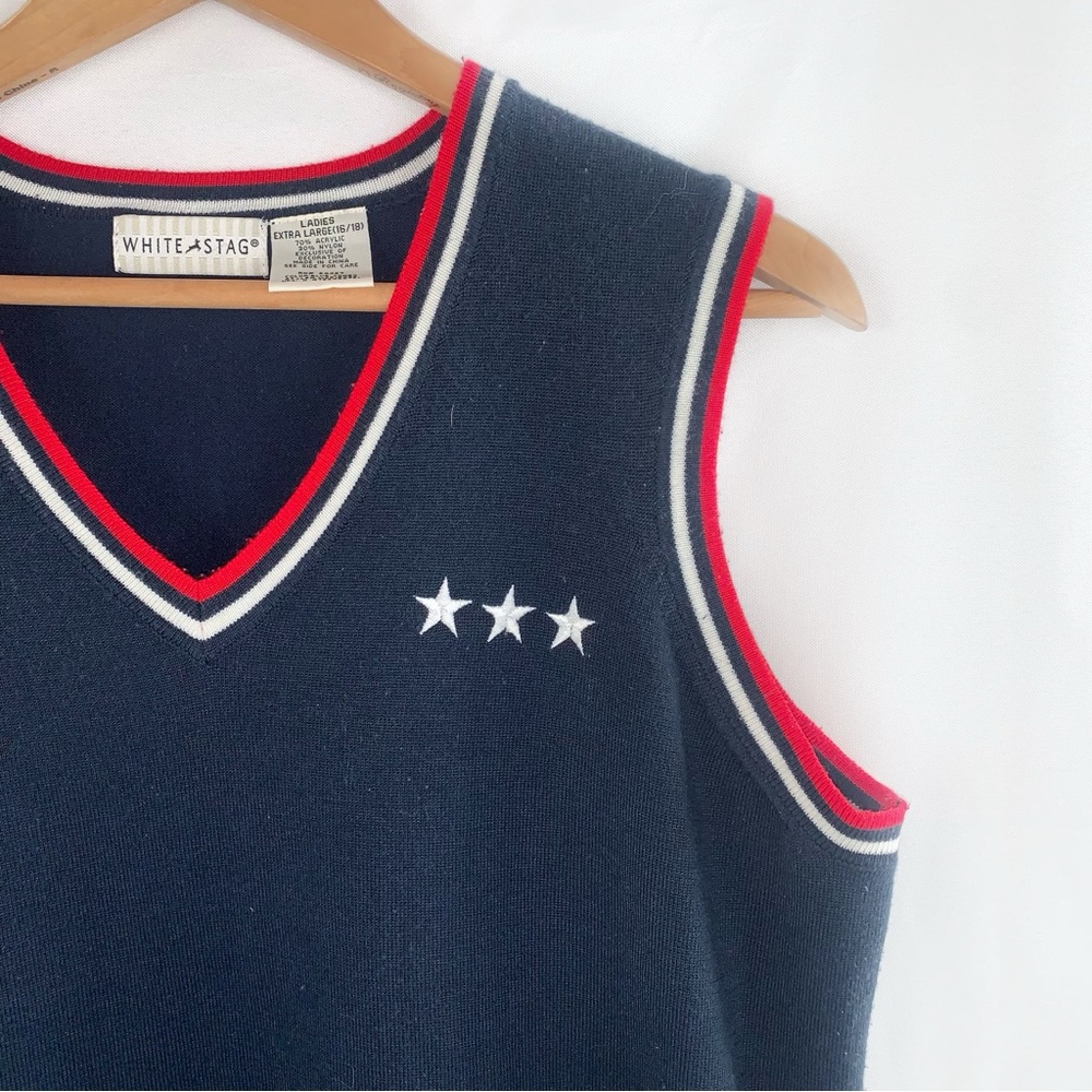 Y2K White Stag Americana Sweater Vest Patriotic Academia - Picture 2 of 5
